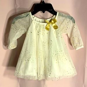 Polly Flinders White and Gold Baby Girl Christmas Party Dress Heart Buttons 6-9M